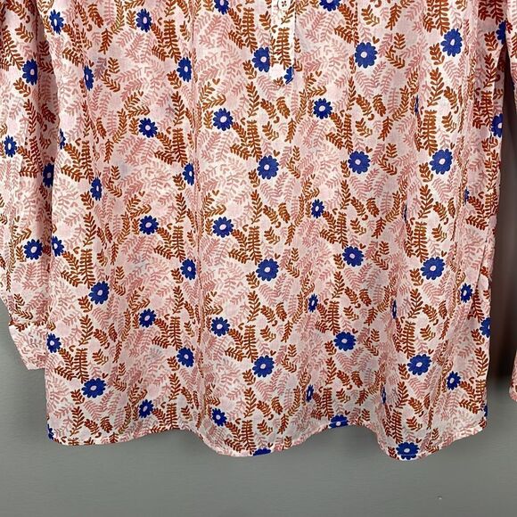 Talbots Pink and Brown Floral Pintuck Long Sleeve Blouse. Size Large. - Picture 5 of 11